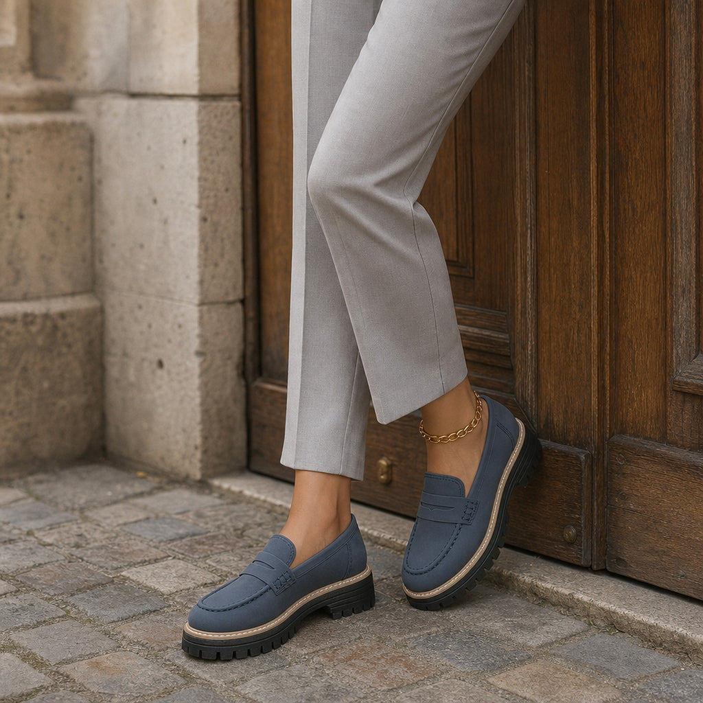 Plateau-Slipper kombiniert mit Jeans