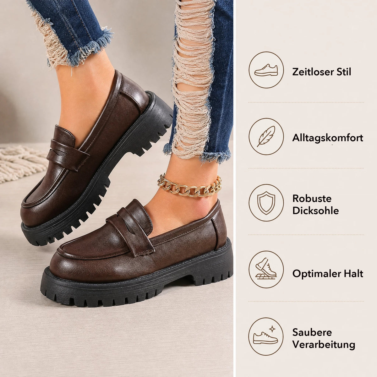 Brauner Slipper mit schlichter Lasche Bild