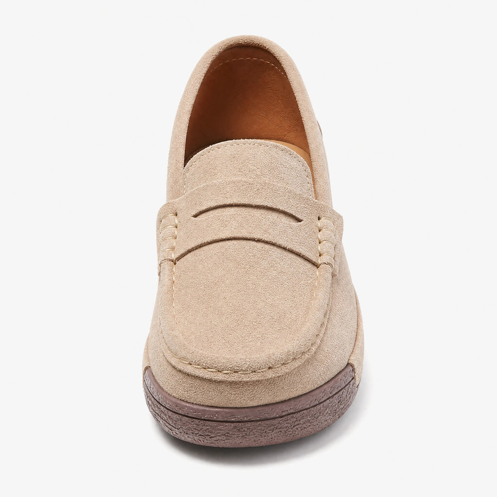 Damen-Wildleder-Loafer mit Keilsohle und Penny-Verarbeitung in Beige, Ansicht 1