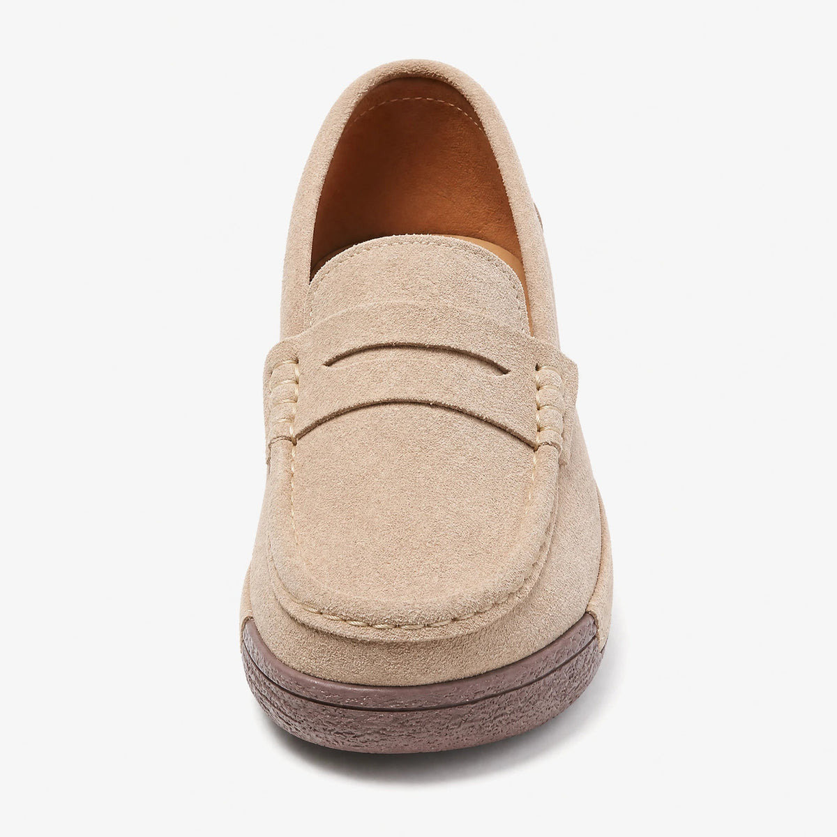 Damen-Wildleder-Loafer mit Keilsohle und Penny-Verarbeitung in Beige, Ansicht 1 Bild