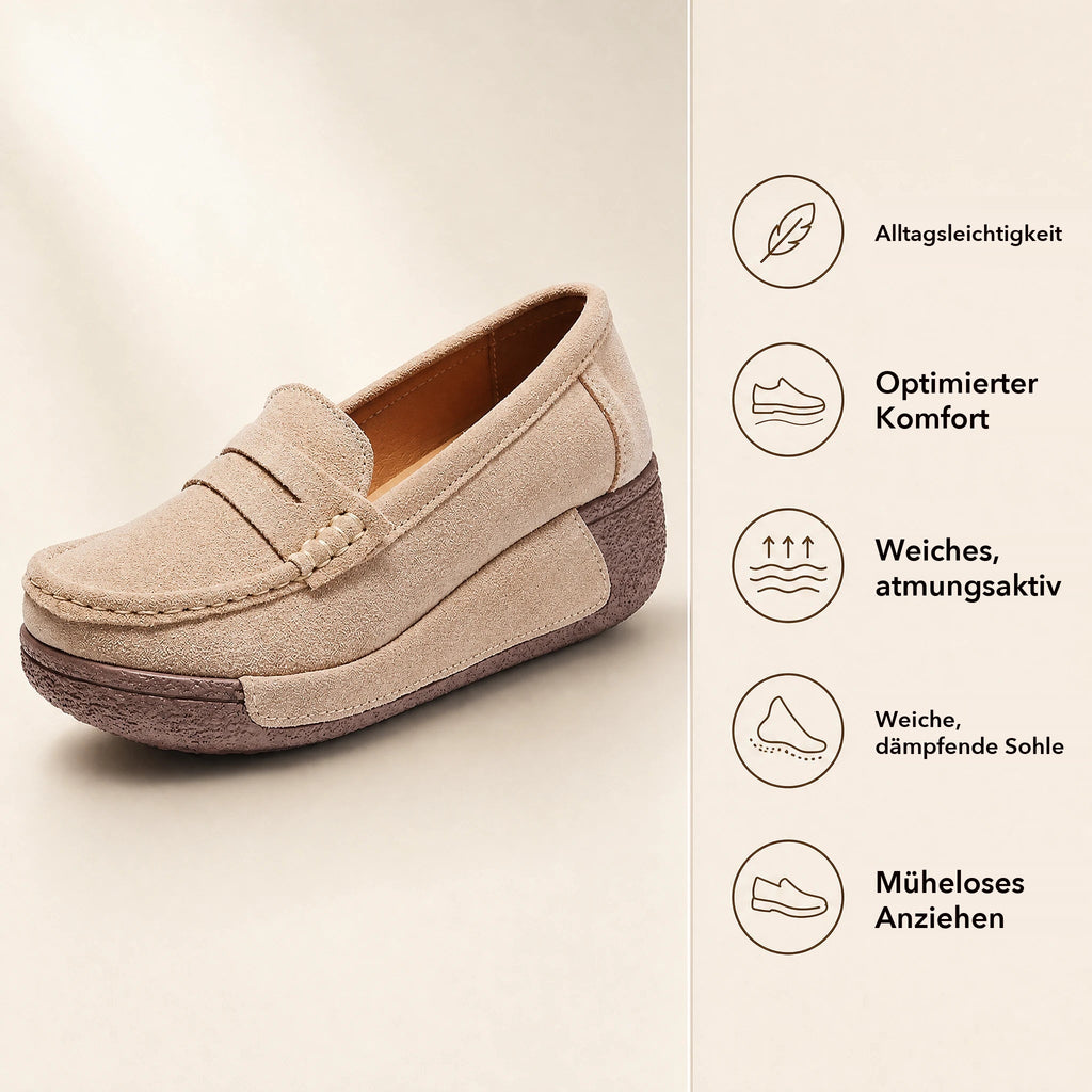 Damen-Wildleder-Loafer mit Keilsohle und Penny-Verarbeitung in Schwarz, Ansicht 5