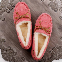 Gefütterte Wildleder-Mokassins mit Schleife für Damen, Rosa