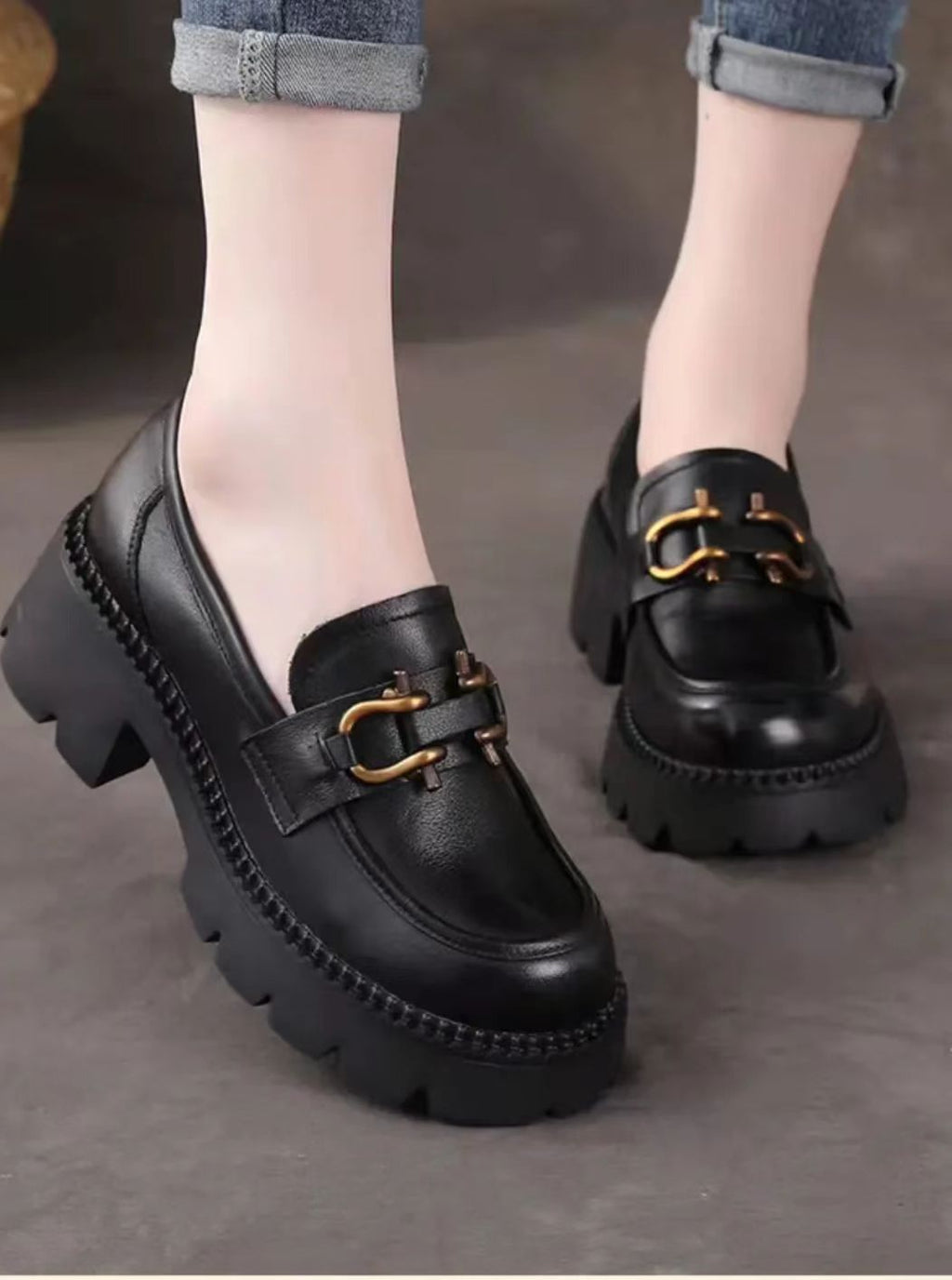 Damen-Loafer mit Absatz aus Kunstleder im Retro-Stil