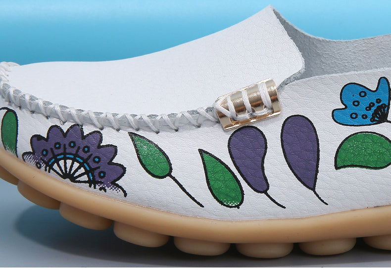 Damen-Loafer aus Kunstleder mit Blumenmuster