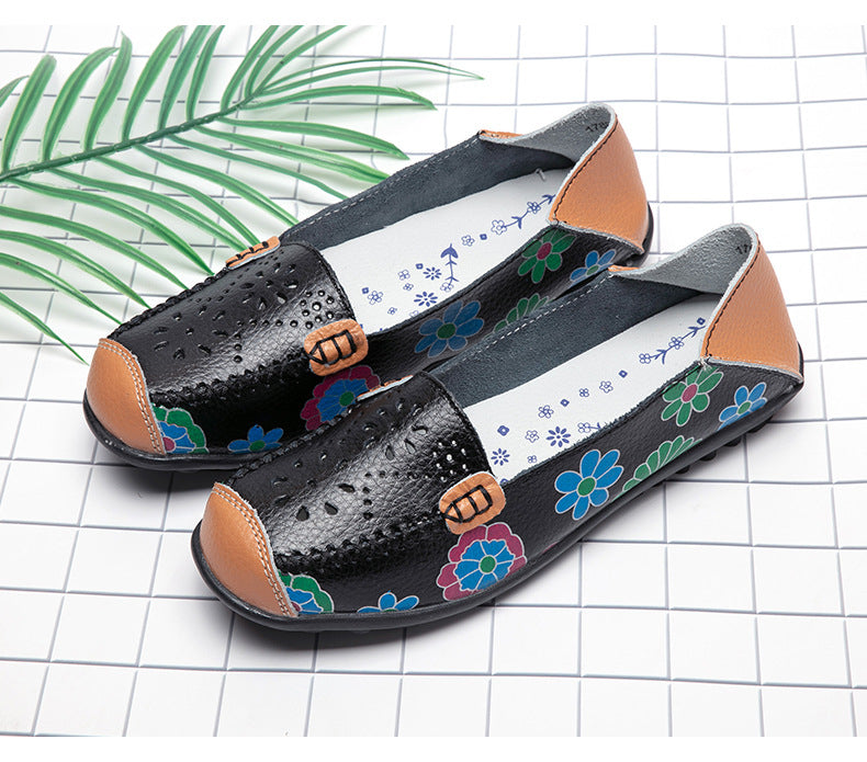 Damen Kunstleder-Loafer mit Blumenmuster