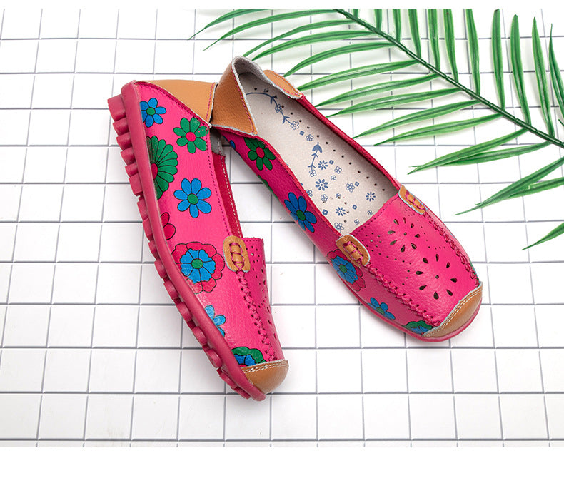 Damen Kunstleder-Loafer mit Blumenmuster