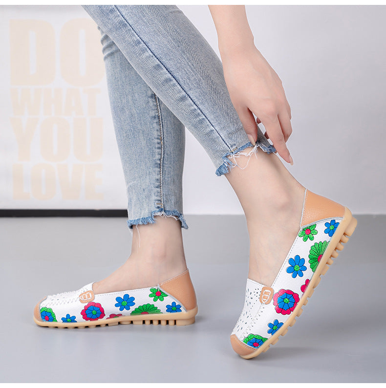 Damen Kunstleder-Loafer mit Blumenmuster