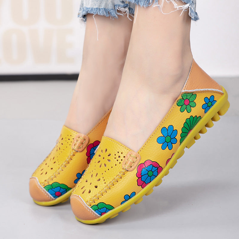 Damen Kunstleder-Loafer mit Blumenmuster