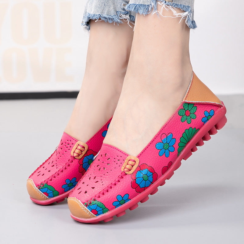 Damen Kunstleder-Loafer mit Blumenmuster