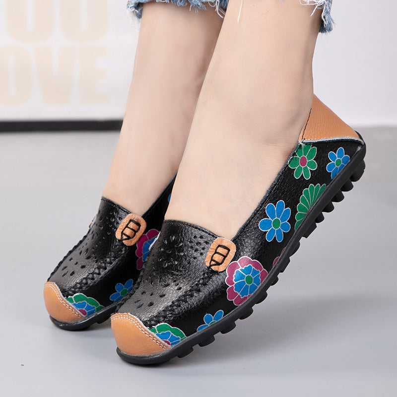 Damen Kunstleder-Loafer mit Blumenmuster