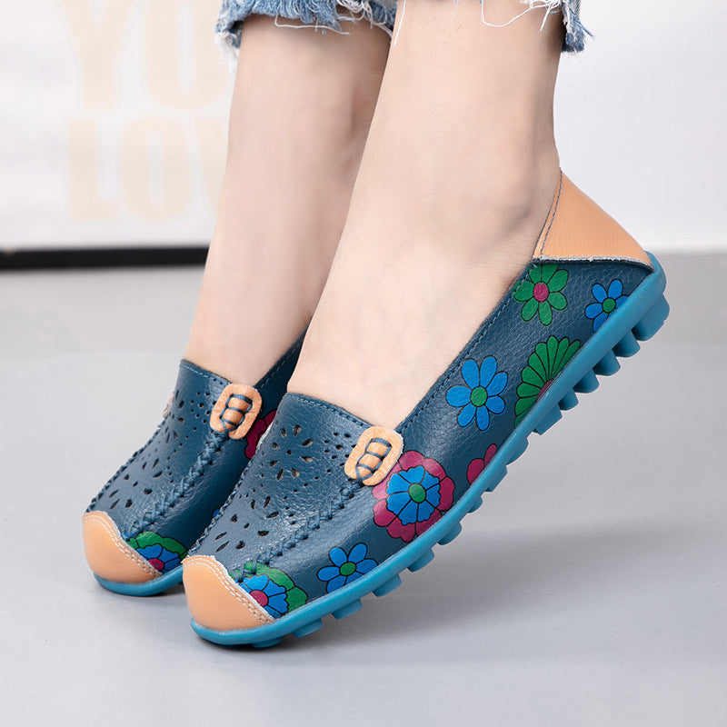 Damen Kunstleder-Loafer mit Blumenmuster