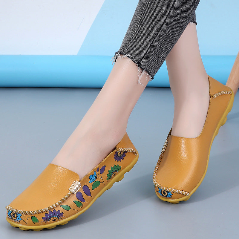 Damen-Loafer aus Kunstleder mit Blumenmuster