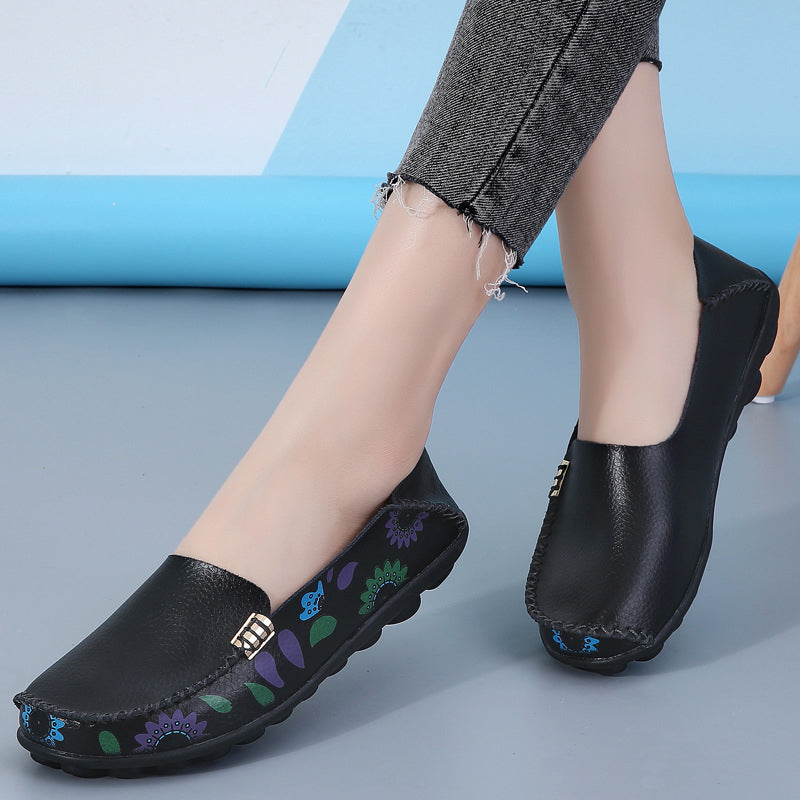 Damen-Loafer aus Kunstleder mit Blumenmuster