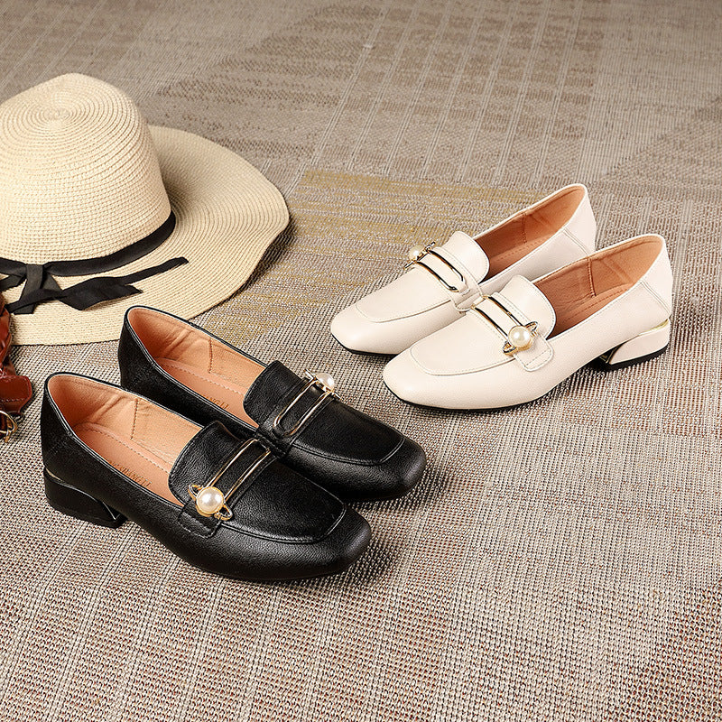 Damen-Loafer aus Kunstleder mit dickem Blockabsatz