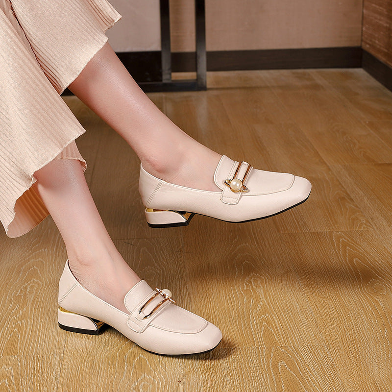 Damen-Loafer aus Kunstleder mit dickem Blockabsatz