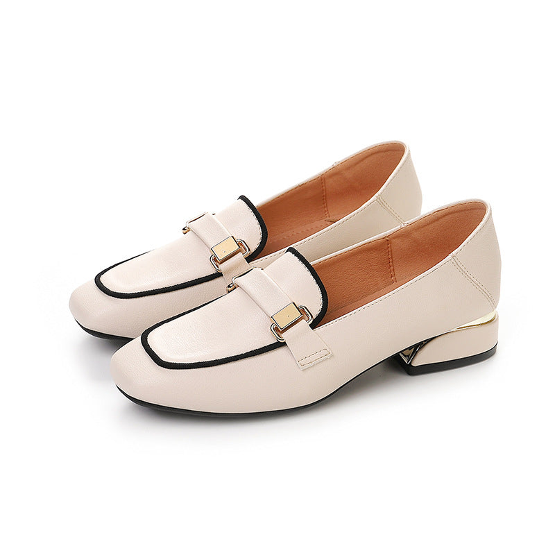 Damen-Loafer aus Kunstleder mit dickem Blockabsatz
