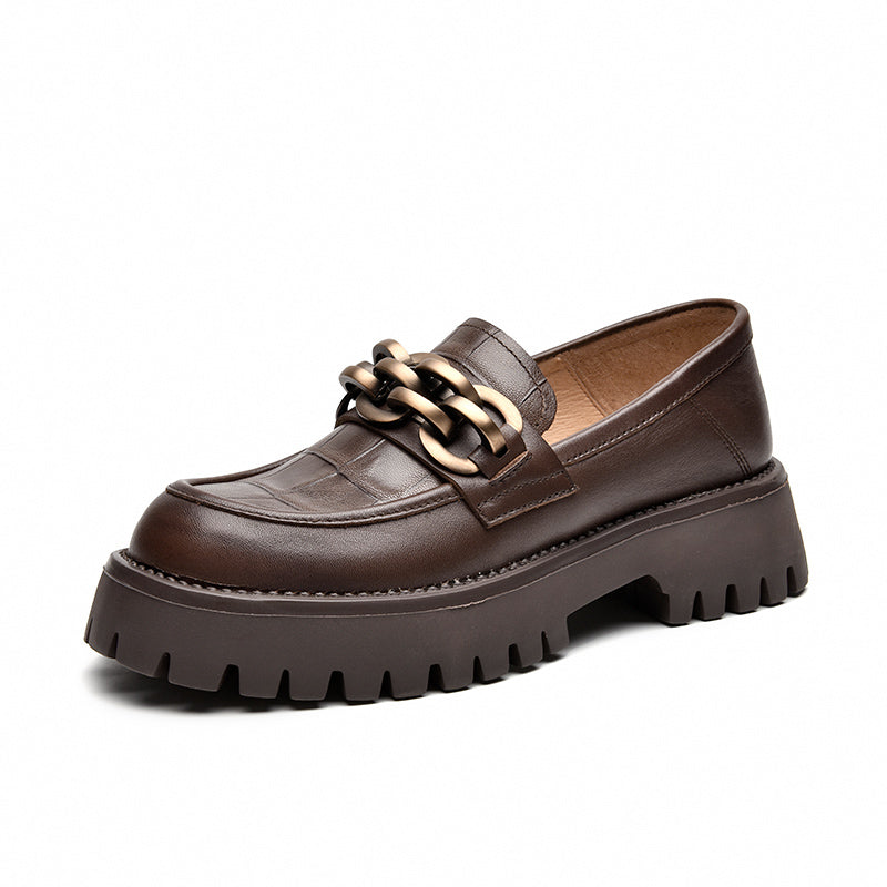 Kunstleder-Loafer mit Metallkette für Damen
