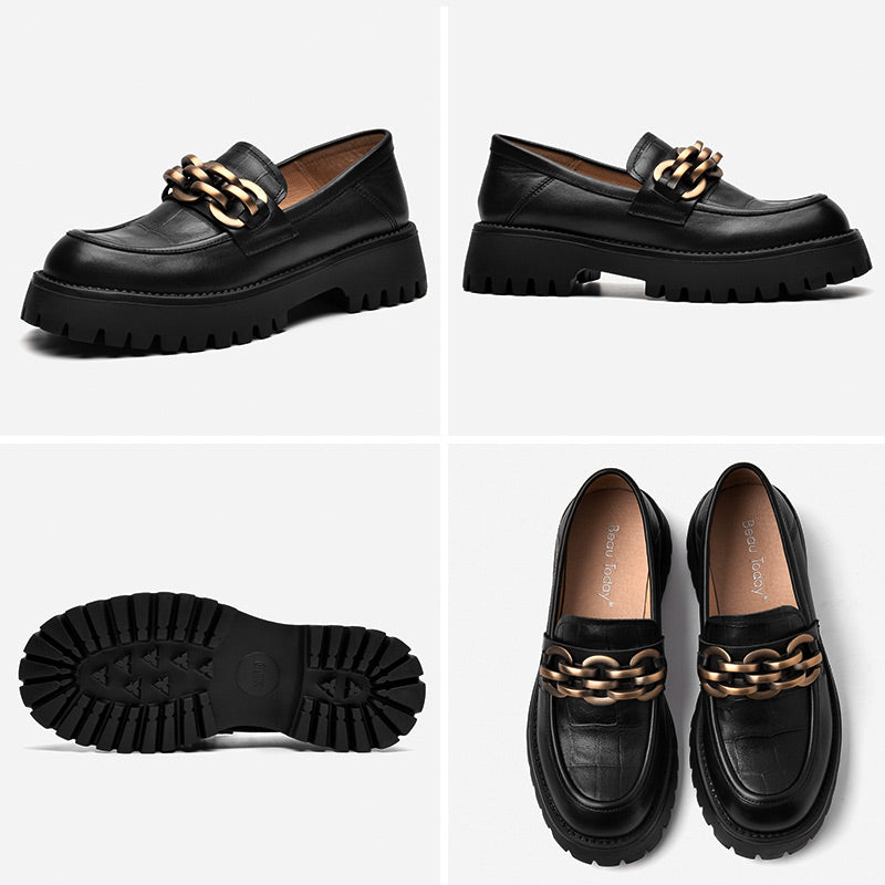 Kunstleder-Loafer mit Metallkette für Damen