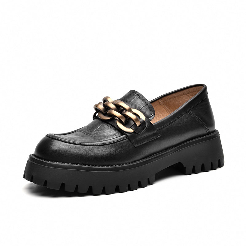 Kunstleder-Loafer mit Metallkette für Damen