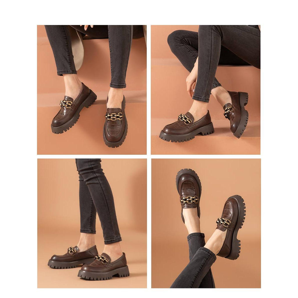 Kunstleder-Loafer mit Metallkette für Damen
