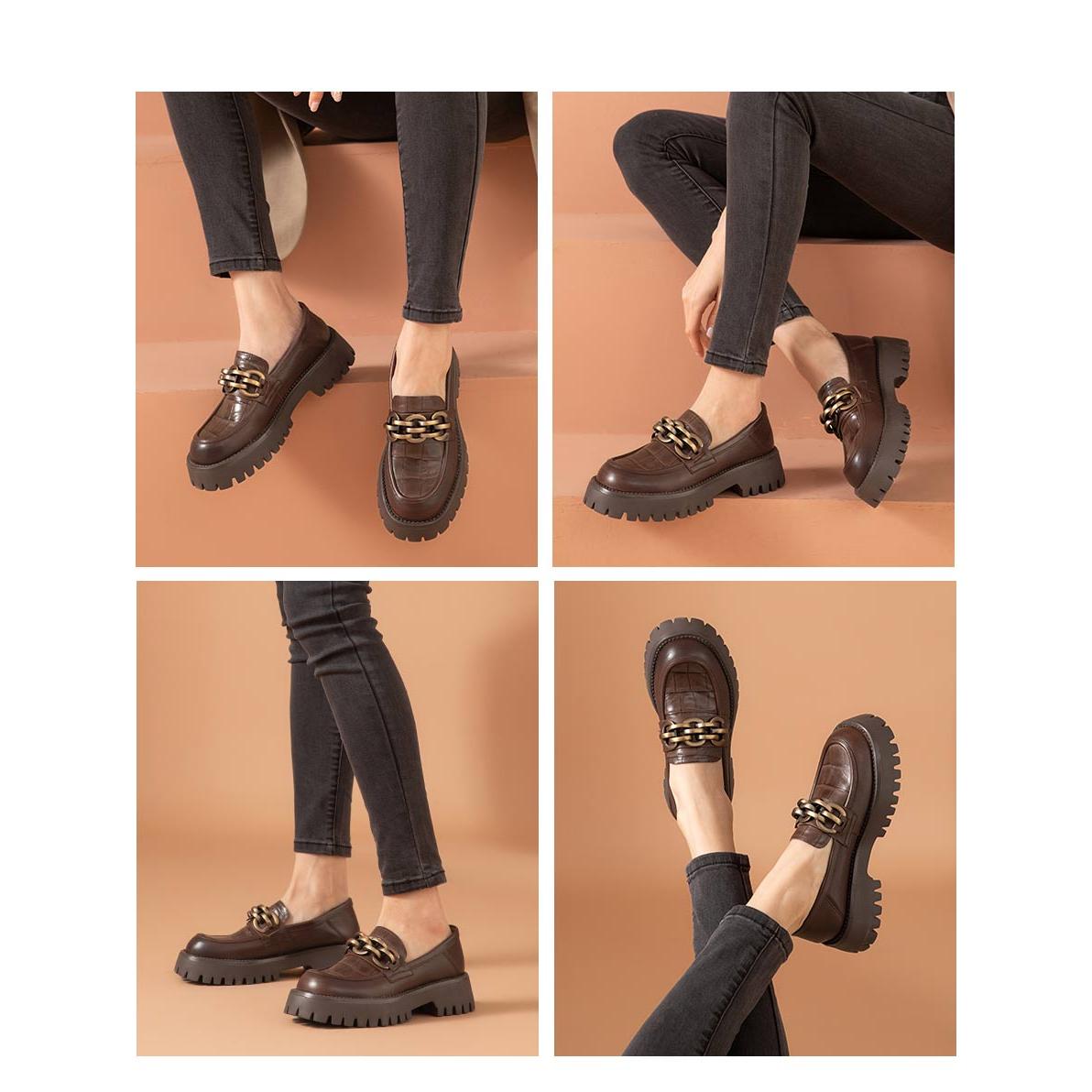 Kunstleder-Loafer mit Metallkette für Damen