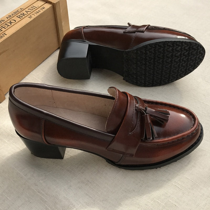 Damen-Loafer aus Leder mit mittlerem Absatz