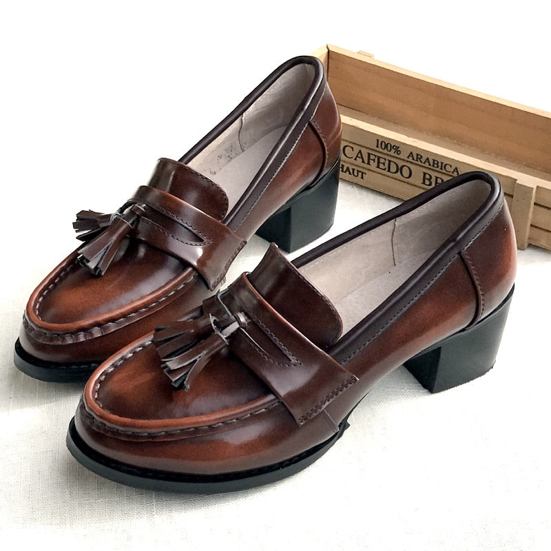 Damen-Loafer aus Leder mit mittlerem Absatz