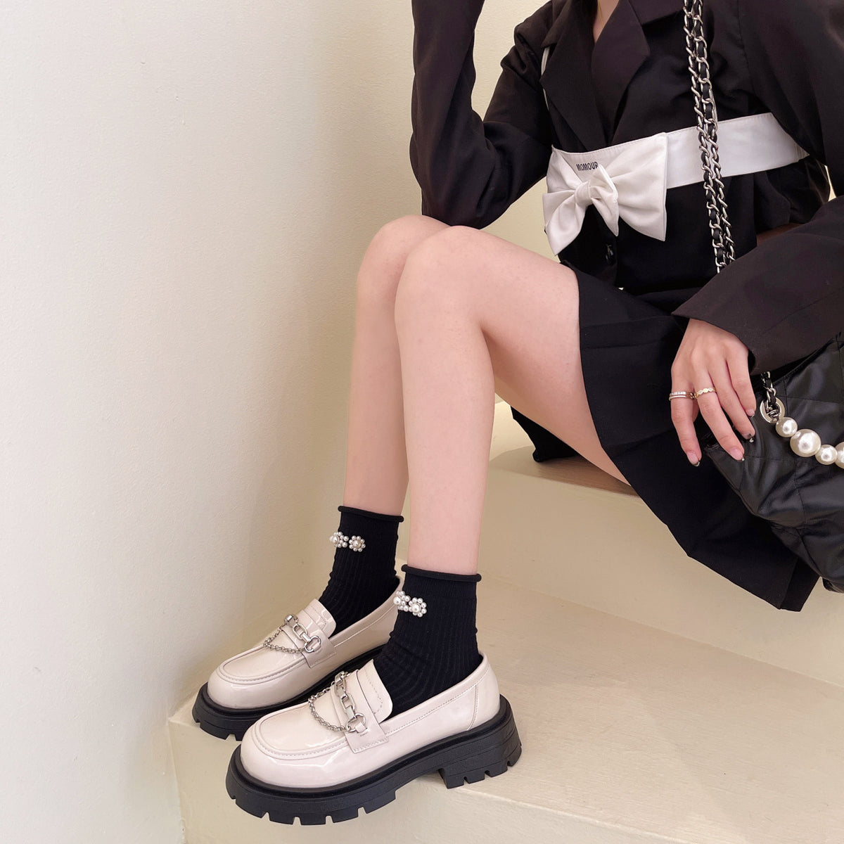 Damen-Loafer in Lackoptik mit dicker Sohle