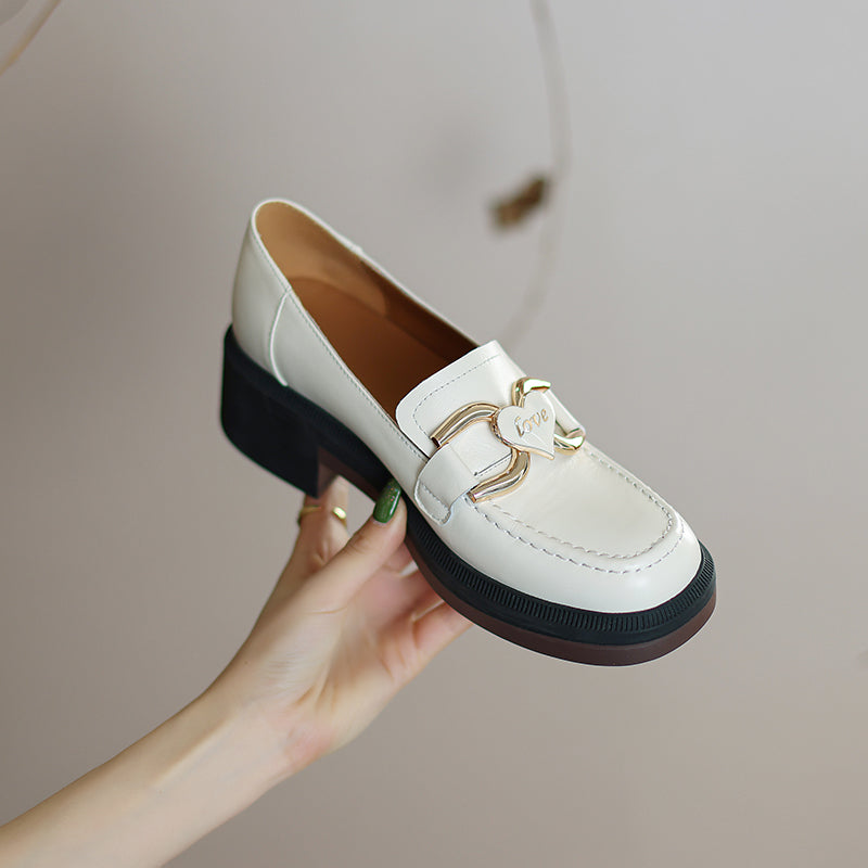 Damen Leder-Loafer mit Absatz und dicker Sohle