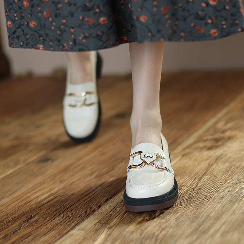 Damen Leder-Loafer mit Absatz und dicker Sohle