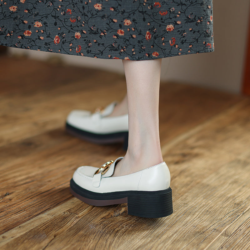 Damen Leder-Loafer mit Absatz und dicker Sohle
