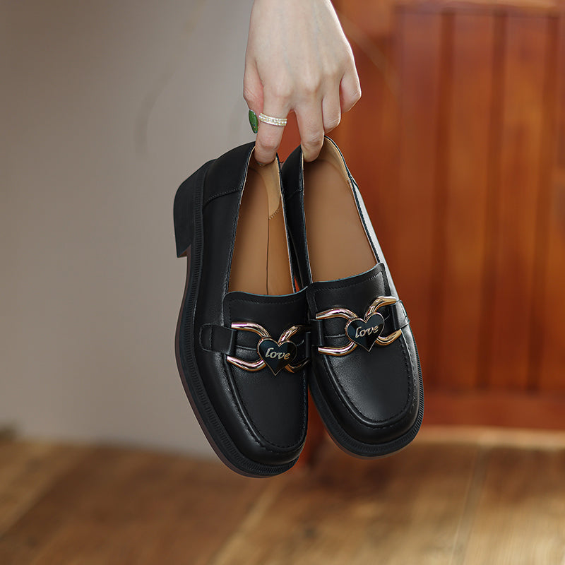 Damen Leder-Loafer mit Absatz und dicker Sohle