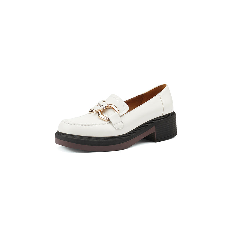 Damen Leder-Loafer mit Absatz und dicker Sohle