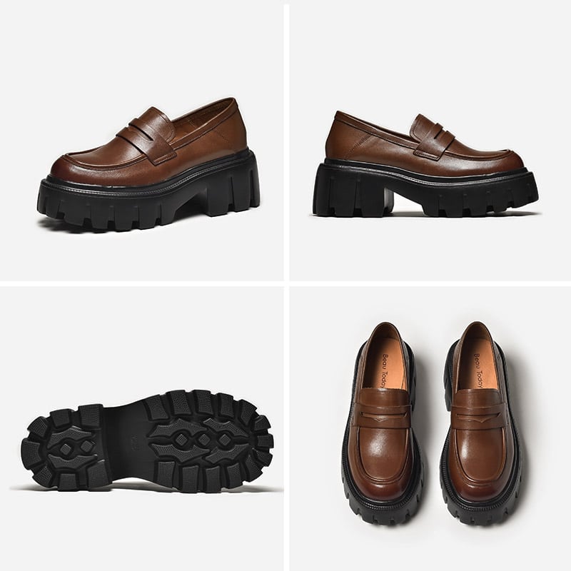 Damen-Loafer aus Leder mit runder Zehenpartie