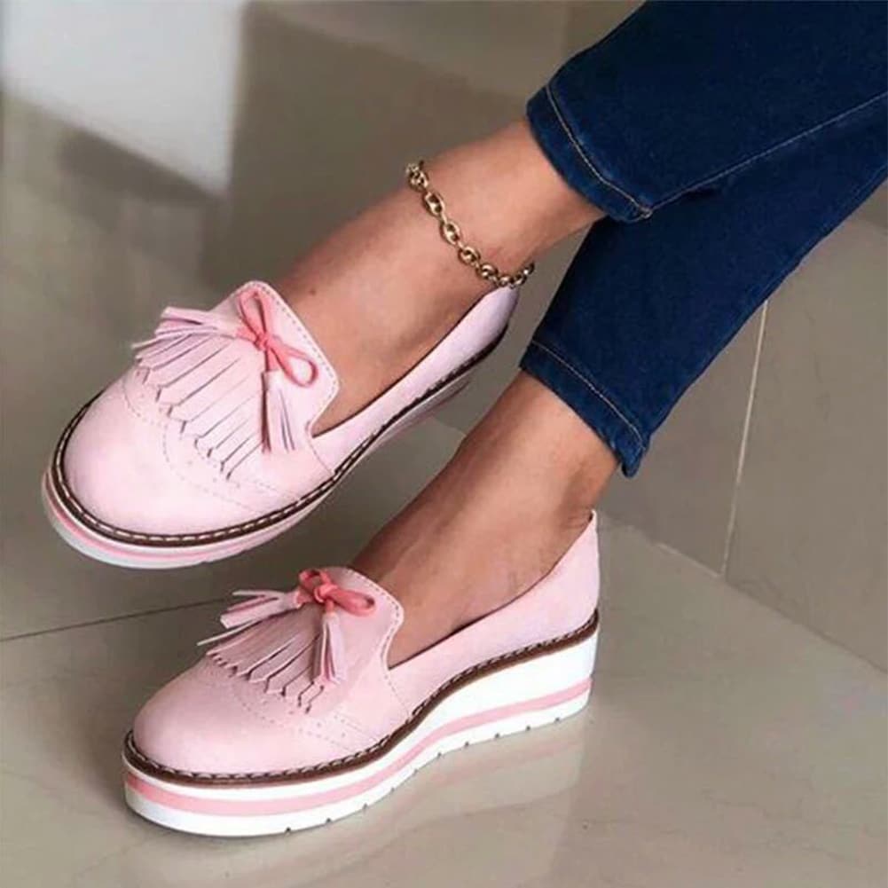 Damen-Loafer mit Keilabsatz und Fransen