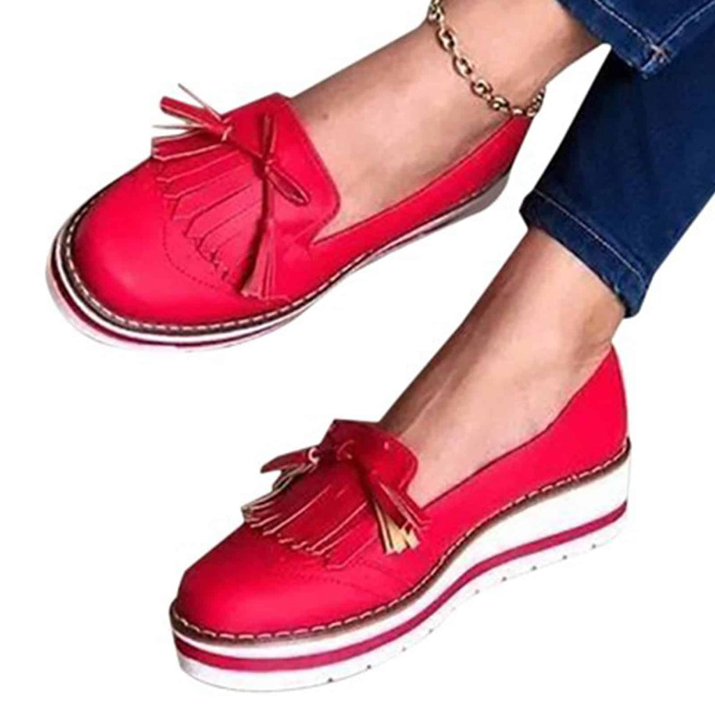 Damen-Loafer mit Keilabsatz und Fransen
