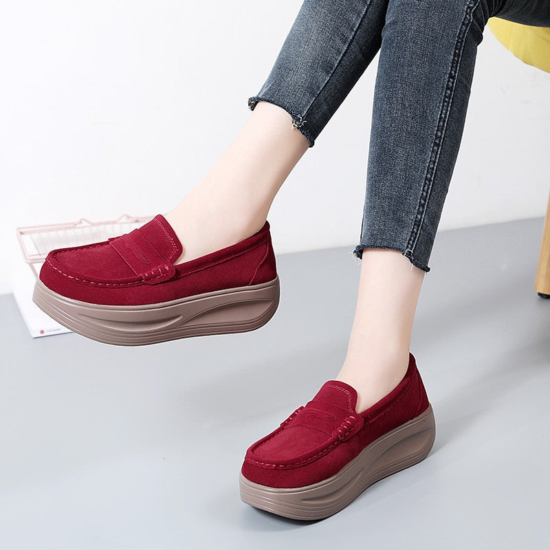 Damen Loafer mit Plateau in Wildleder-Optik