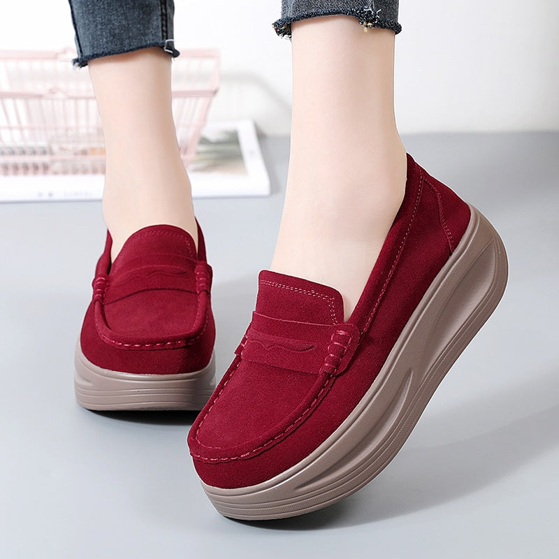 Damen Loafer mit Plateau in Wildleder-Optik