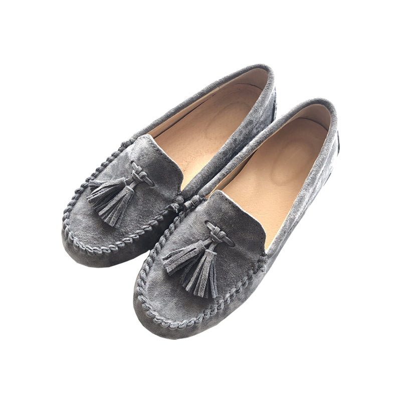 Damen-Slipper mit Quasten aus echtem Wildleder