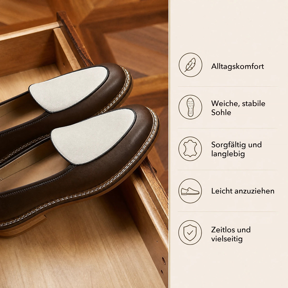 Elegante Herren-Loafer mit sichtbarer Ziernaht, Dunkelbraun, Ansicht 4