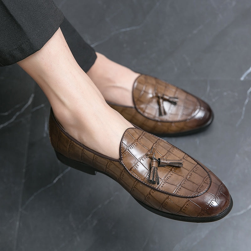 Elegante Loafer mit Quasten aus Leder in Kroko-Optik für Herren
