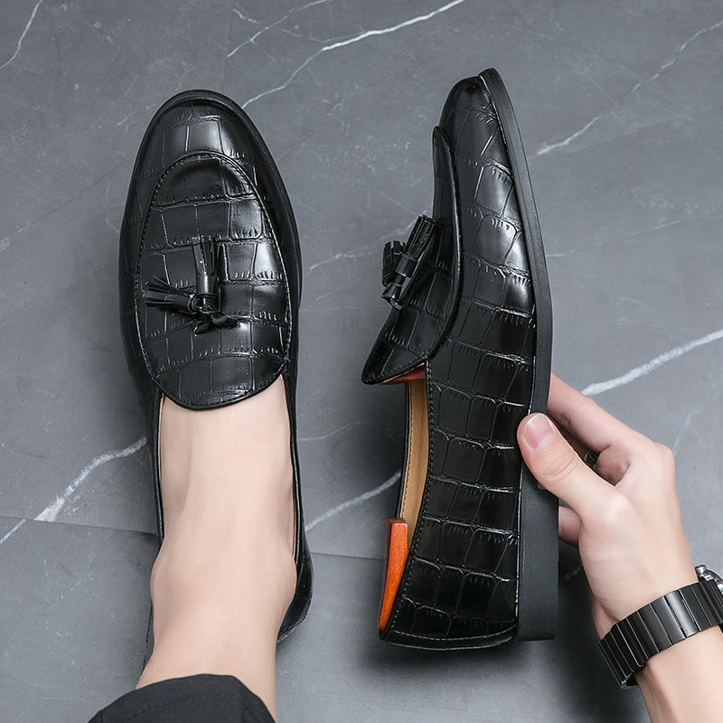 Elegante Loafer mit Quasten aus Leder in Kroko-Optik für Herren