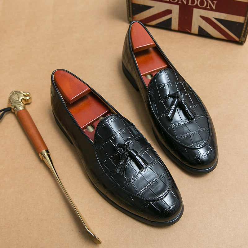 Elegante Loafer mit Quasten aus Leder in Kroko-Optik für Herren