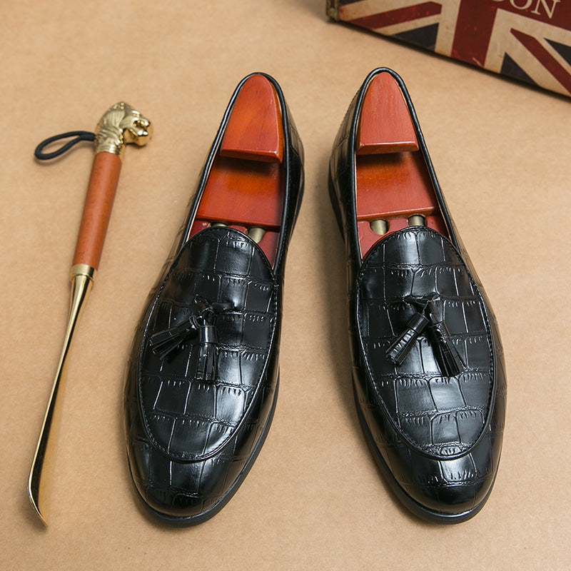 Elegante Loafer mit Quasten aus Leder in Kroko-Optik für Herren