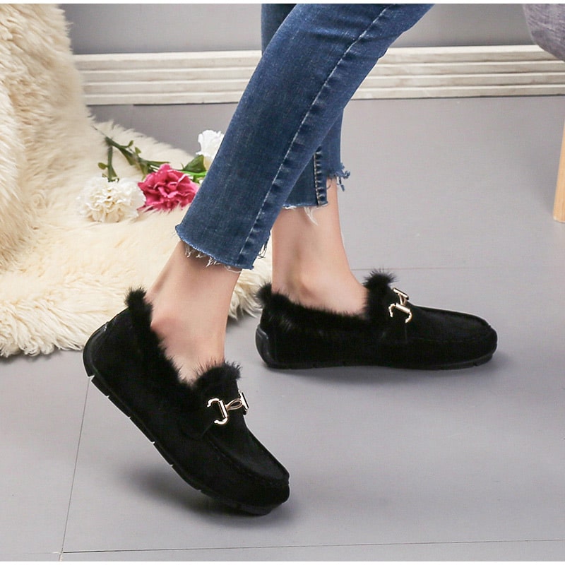 Elegante weiche Winter-Mokassins mit Kunstfell