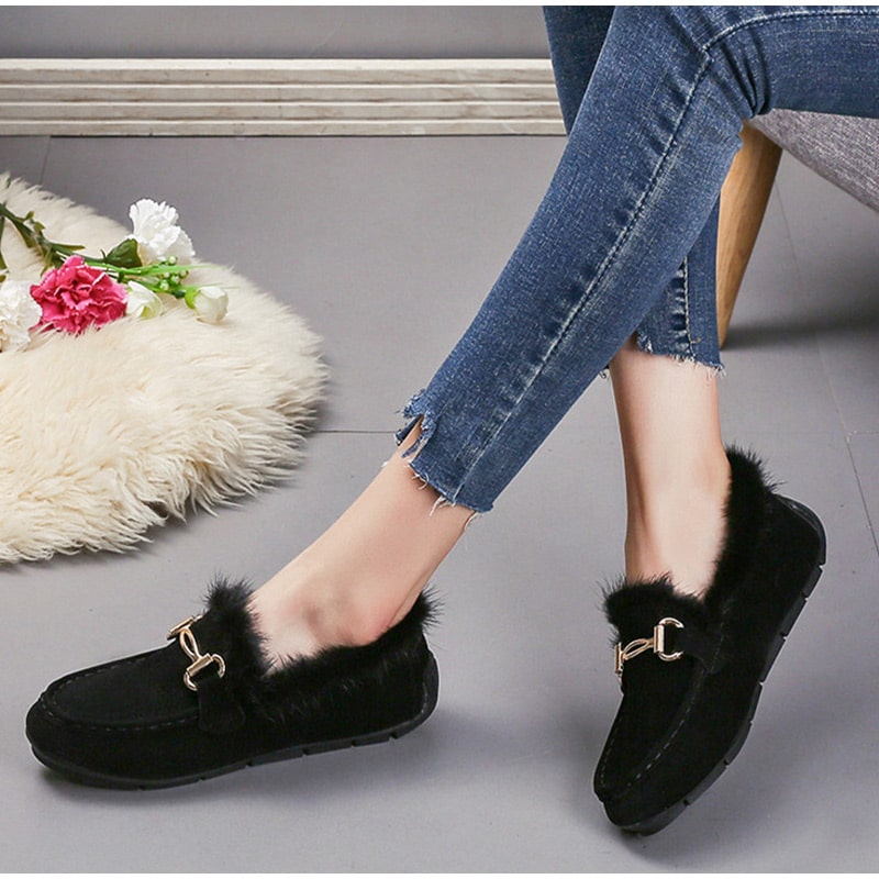 Elegante weiche Winter-Mokassins mit Kunstfell