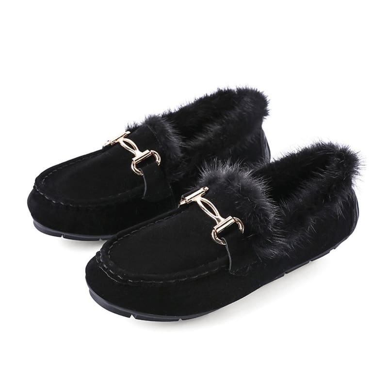 Elegante weiche Winter-Mokassins mit Kunstfell