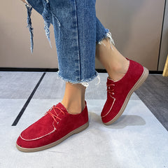 Flache Damen-Mokassins mit Schnürsenkeln, Rot