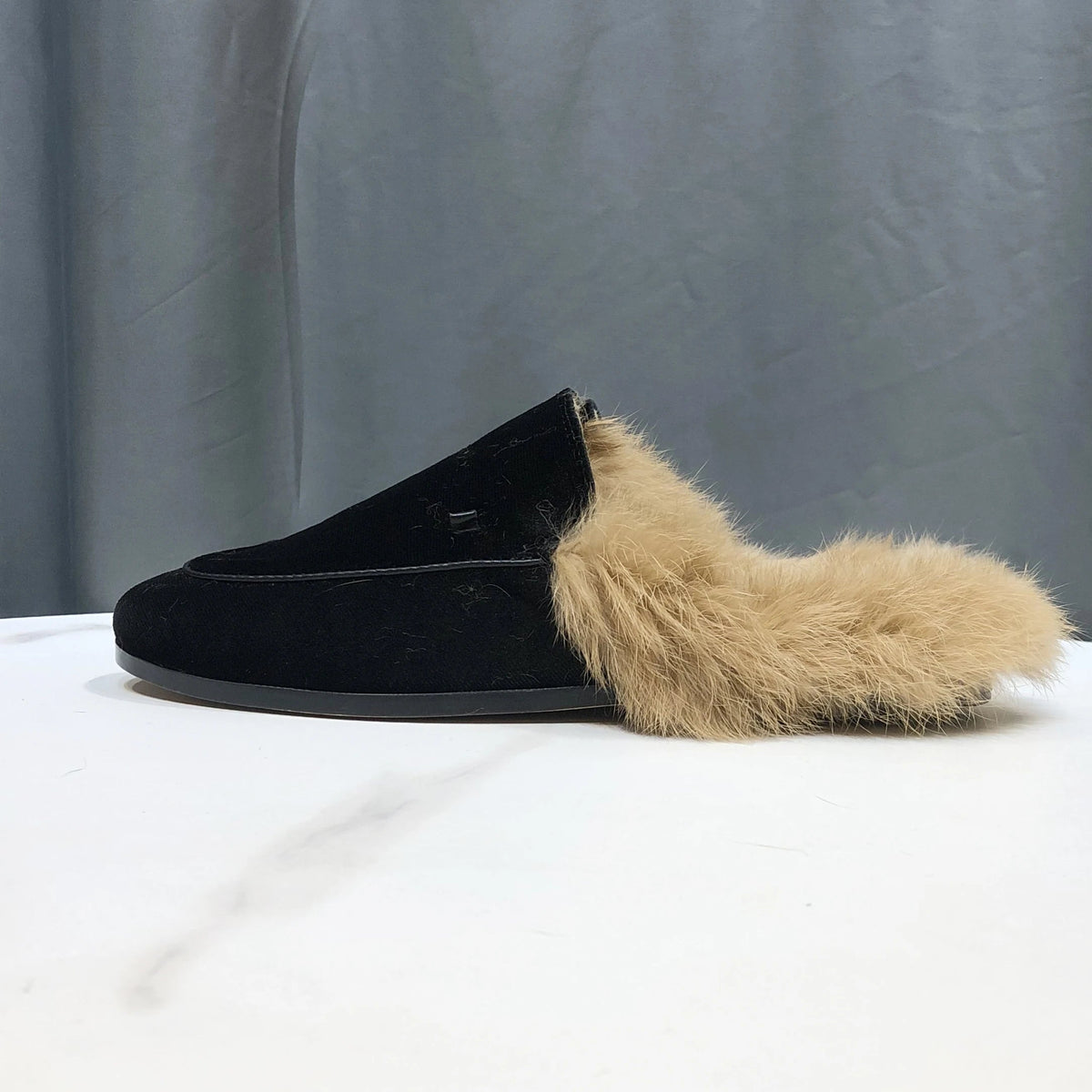 Gefütterte Damen-Hausschuhe, Farbe Schwarz Samt, Ansicht 1