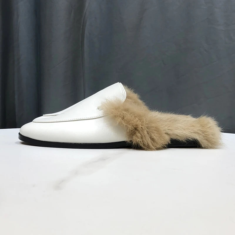 Gefütterte Damen-Hausschuhe, Farbe Weiß Leder, Ansicht 3